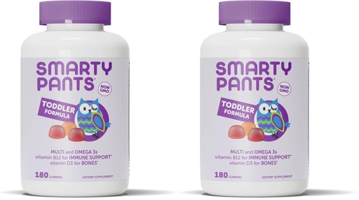 [BRSRGGQKDF6BSD3X] SmartyPants Toddler Multivitamin Gummies: Omega 3 Fish Oil(EPA/DHA), Vitamin D3, C, B12, B6, A, K & Zinc, Biotin, Beta Carotene, Gluten Free, 3 Fruit Flavors, 180 Count (60 Day Supply) (Pack of 2)