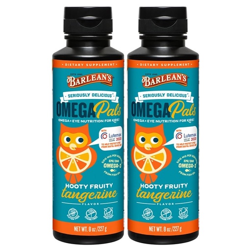 [BRSREBIFCF7BUYL7] Barlean's Omega 3 Fish Oil Liquid Supplement for Kids, 500 mg of EPA and DHA Fatty Acid for Brain & Eye Health, Hooty Fruity Tangerine, 8 oz, 2 Pack