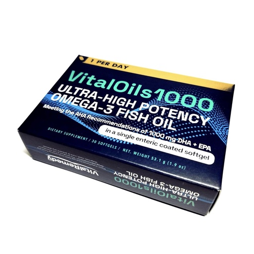 [BRSWIYLZAB6B2ALC] VitalOils1000 - Omega-3 Fish Oil 1200mg(750 DHA+450 EPA). IFOS 5-Star. Non-GMO & Gluten-Free. No Fishy Aftertaste. High Absorption, Brain, Heart, Prenatal Support, 30 Blister-Sealed Caps, Made in USA