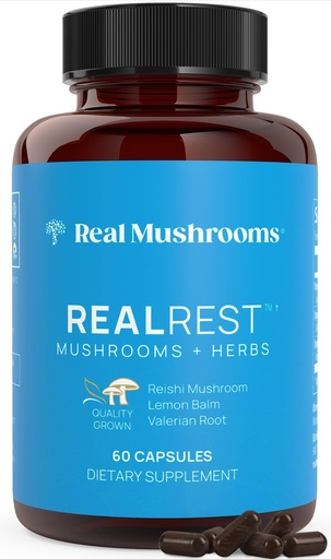 [BRSW2CALBB5GCG3H] Real Mushrooms RealRest Capsules – Organic Reishi Mushroom and Lemon Balm Extract – Calmness, Mindfulness & Wellness Support – Vegan, Non-GMO, No Fillers – 60 Count Functional Mushroom Supplement