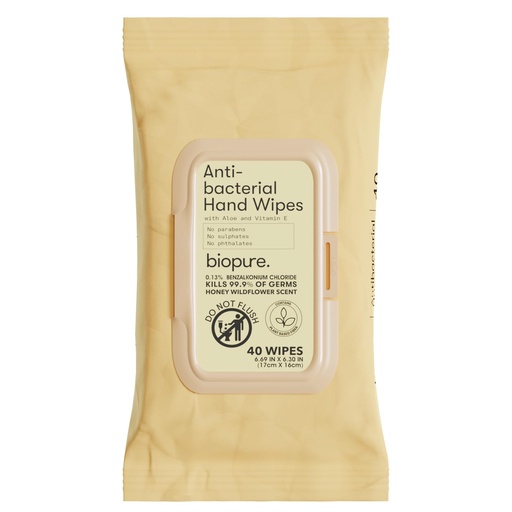 [BRSROGL2BMDQYYDL] Biopure Antibacterial Hand Wipes - Antibacterial Wipes With Aloe and Vitamin E | 6.69 x 6.3 in Antibacterial Wet Wipes |No Parabens, Sulfates or Phthalates, Kills 99.9% of Germs Honey Wildflower 40 Ct
