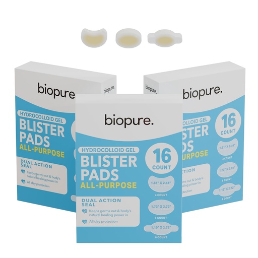 [BRSREGT4CAMBQAIV] Biopure Hydrocolloid Gel Blister Bandages Pads – Waterproof, Ultra-Thin, All-Day Protection – Dual Action Seal Keeps Germs Out – Blister Bandage for Toes, Heels & Feet (Pack of 3, 48, Count)
