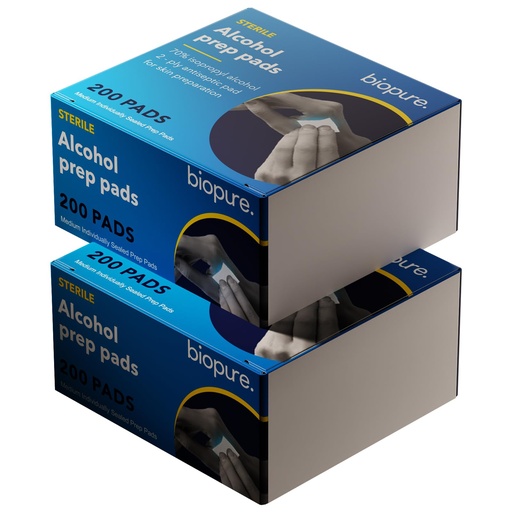 [BRSRAAIDCB5GCE37] Biopure Alcohol Prep Pads – 400 Count Sterile Medium Isopropyl Alcohol Swabs Individually Wrapped | First Aid Medical Pads for General Cleansing (2 X 2)