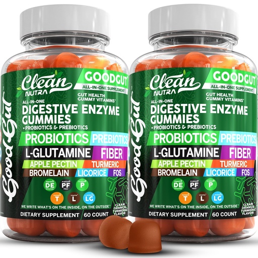 [BRSRAFACDJ6BM336] Digestive Enzymes with Probiotics and Prebiotics For Digestive Health Gummies + L-Glutamine For Gut Health Bromelain Turmeric Licorice Fiber Apple Pectin Inulin FOS Plant Pased Vegan Gummy Vitamins