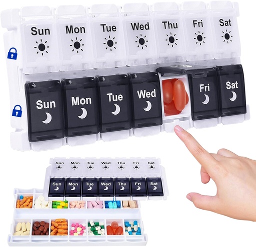 [BRSRO2YTCAOWK237] HRX Pack Pill Organizer 2 veces al día, Easy Fill &amp; Open Weekly Medicine Box Vitamin Cases for 7 Day AM PM