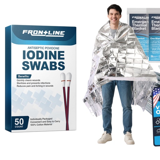 [BRSRGBIPAQNBQFDJ] Iodine Swabs 50 Count Mylar Blanket 4 Pack Bundle | Emergency Supplies First Aid Antiseptic Prep Kit with Thermal Survival Blankets for Travel Camping Disaster Preparedness