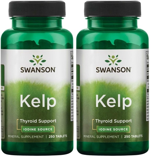 [BRSRGFI6OJ4GCD32] Swanson Premium Brand Kelp - Natural Iodine Source Supporting Thyroid Health - Mineral Supplement w/Iodine Source Standardized 0.4% - (250 Tablets, 225mcg Each) (Pack of 2)