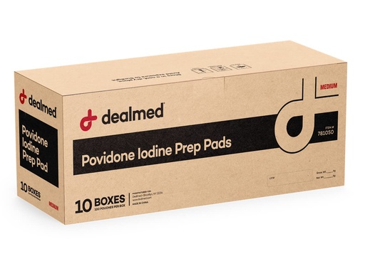 [BRSRMYACC4IGGC34] Dealmed Povidone Iodine Prep Pad 10% - Individually Sealed Packets Perfect for Wound Care and Portable First Aid Kits, 100/Box (Case of 10)