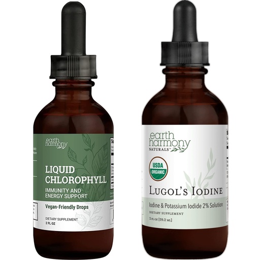 [BRSROZAHBYHGO3TH] Earth Harmony Organic Lugol's Iodine 2% Solution & Liquid Chlorophyll - 2 Fl Oz Each
