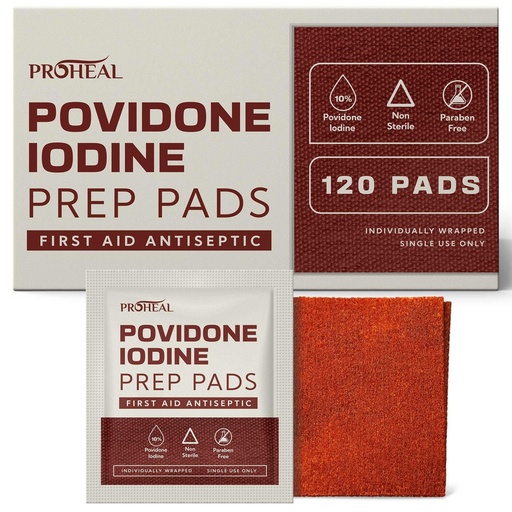 [BRSRGCYYO4FBMGTJ] 10% Povidone Iodine Prep Pads - 120 Iodine Swabs, Individually Wrapped - First Aid Antiseptic for Cleaning and Keeping Skin Clean
