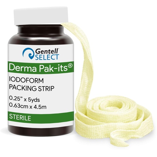 [BRSRGHALOB4AM2TZ] Pak Its Idoform Gauze Strips, 1 Count - .25" x 5yds of Sterile Cotton Strips with Iodine - Pre Cut Wound Packing Gauze - Good for Absorbing Wound Exudate