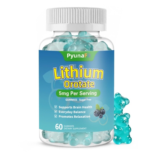[BRSREAQLOAGR4HQZ] Lithium Orotate 5mg Gummies Sugar Free, Brain Health & Cognitive Function Supplement, Vegan, Blueberry Flavor, 60 Count