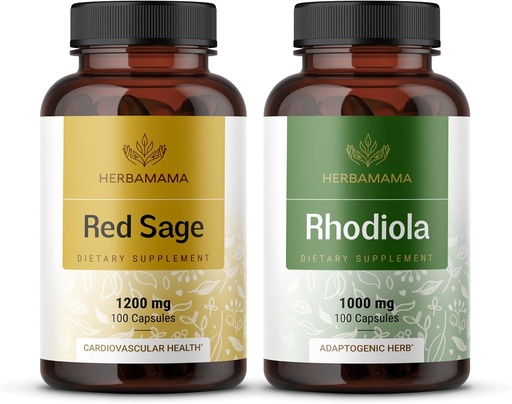 [BRSRAGL2BUBB6AY6] HERBAMAMA Red Sage and Rhodiola Kit - Bundle of 1200 mg Red Sage Dan Shen & 1000 mg Rhodiola Rosea Capsules - Vegan, Non-GMO, Sugar & Gelatin-Free - 2 Pack