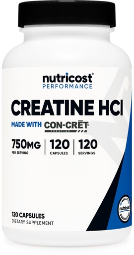 [BRSREYD4PJ6Q2FLF] Nutricost Creatine HCl 120 Capsules - Made with CON-CRET Creatine, 750 MG Per Capsule