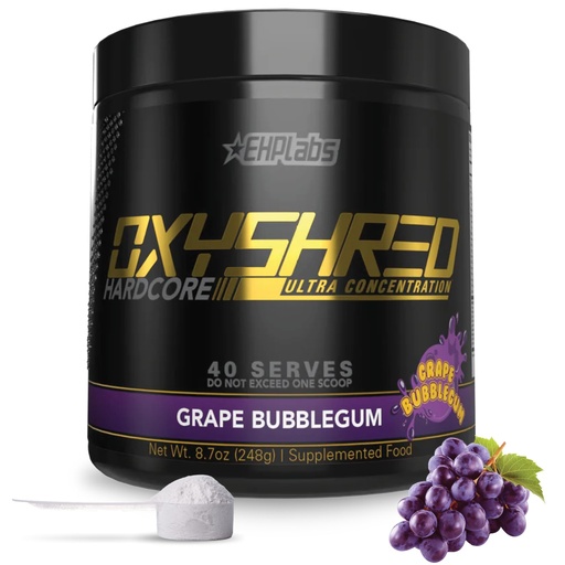 [BRSWGBQLOJ4BSF3L] EHP Labs OxyShred Hardcore Super Dosed Pre Workout Powder - Preworkout Powder with L Glutamine & Acetyl L Carnitine, Energy Boost Drink - 275mg of Caffeine - Grape Bubblegum, 40 Servings