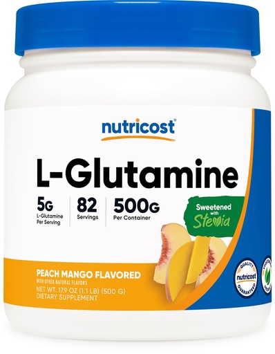 [BRSROFT2OV4B4CAV] Nutricost L-Glutamine Powder Sweetened with Stevia (500 Grams, Peach Mango) - Supplement for Gut Support, 5 Grams of L-Glutamine Per Serving - Gluten Free, Non-GMO