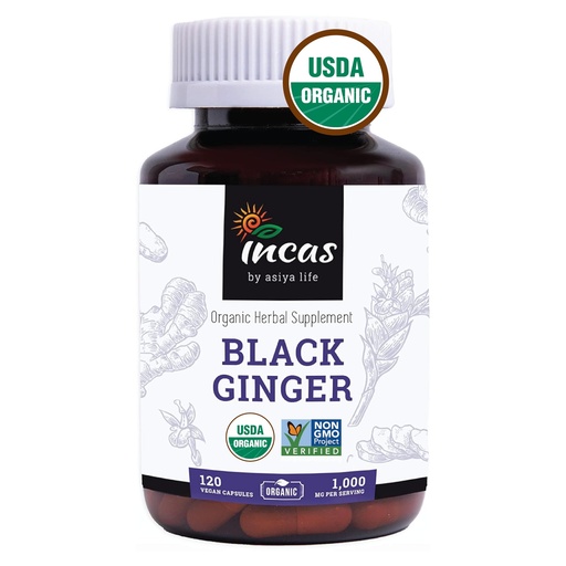 [BRSROYIYCIIBGG35] INCAS USDA Organic Thai Black Ginger for Men 120 Vegan Capsules 500mg Non GMO Verified | First & Only Organic Certified Kaempferia Parviflora Thai Ginseng