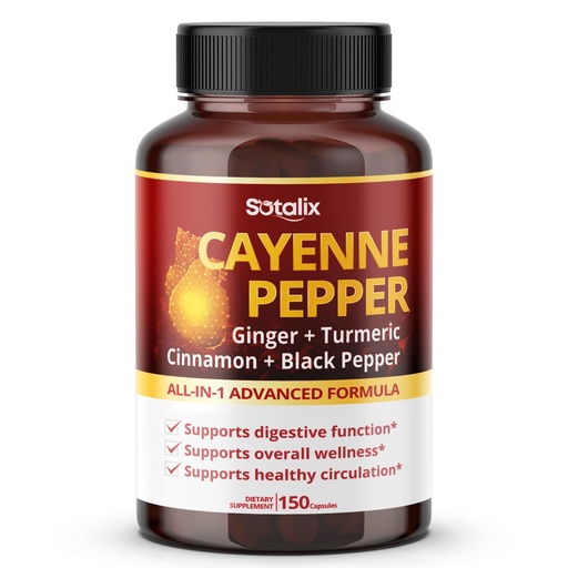 [BRSROGT3CMAROCIY] Cayenne Pepper, with Ginger, Turmeric, Cinnamon, Black Pepper - Digestion Support (150-day Supply)