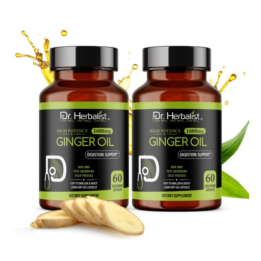 [BRSRGADRPIFRACTO] Dr. HERBALIST Ginger Oil 1600mg Softgel Capsules – Natural Herbal Supplement, Supports Wellness, Digestion & Energy – 120 Capsules