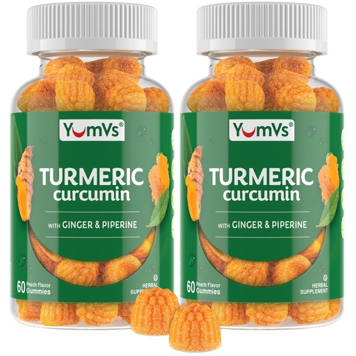 [BRSRAHAHCMMBO2T6] YumV's Turmeric Gummies with Ginger and Piperine - Peach Flavored Gluten Free Vegetarian Turmeric Ginger Supplement with Black Pepper 60 Count (Pack of 2)