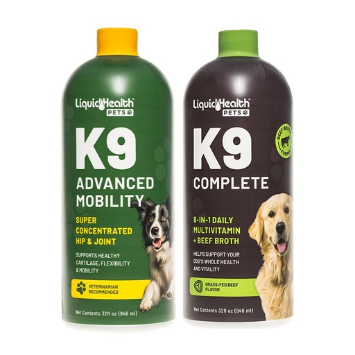 [BRSRM2Y2OUJQ2AI6] LIQUIDHEALTH Pets K9 Advanced Mobility Glucosamine Chondroitin Hip & Joint Formula & K9 Complete 8-in-1 Multivitamin - Dogs & Puppies Supplement Bundle for Joint Health, Immune Support - USA Made