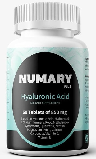 [BRSREGL5DJ5GGHL2] 850mg Hyaluronic Acid with Hydrolyzed Collagen, Turmeric, MSM, Vitamin C, 60 Tablets, 2 Month Supply