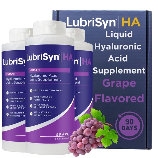 [BRSWIFQ6OR4W2F3K] LubriSyn HA Human Liquid Hyaluronic Acid Joint Supplement, Oral HA for People, Supports Healthy Knees, Hips & Joint Function for Men & Women, Grape Flavor, 30-Day Supply, 11.5 oz, 3 Pack