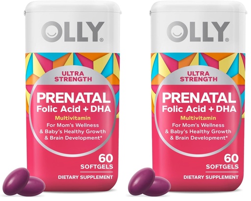 [BRSRE2YRB55QIETO] OLLY Ultra Strength Prenatal Multivitamin Softgels, Supports Healthy Growth, Brain Development, Iron, Folic Acid, DHA, Vitamins C, E, 30 Day Supply-60 Count (Pack of 2)