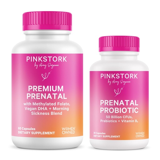 [BRSRECQBOUIWGHQY] Pink Stork Prenatal Nutrition Essentials | Premium Prenatal Vitamin with Folate, Iron, B6 & Prenatal Probiotic with Prebiotics | Gut Health, Morning Sickness & Immune Support