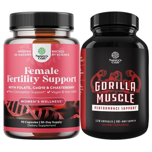 [BRSRGCD2B4OQOYAY] Bundle of Fertility Supplements for Women with Inositol & Folic Acid - Preconception Vitamins for Hormone Balance and Extra Strength Testosterone Booster for Muscle Enlargement Stamina & Strength