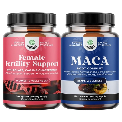 [BRSRGCD2CF6BOCLA] Bundle of Fertility Supplements for Women with Inositol & Folic Acid - Preconception Vitamins for Hormone Balance and Potent Black Maca Root Capsules for Men with Siberian Ginseng and Ashwagandha