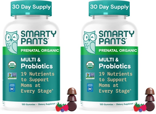 [BRSRGGQLA4OQMH3B] SmartyPants Organic Prenatal Vitamins for Women, Multivitamin: Probiotics, Biotin, Methylfolate, Omega3(ALA), VitaminD3,C, VitaminB12, B6, A, K2 & Zinc,Choline, (30 Day Supply), 120 Count (Pack of 2)