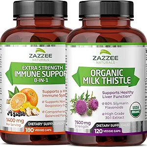 [BRSRMYIEOZ4AY3LJ] Zazzee USDA Organic Milk Thistle Extract Capsules and Extra Strength 8-in-1 Immune Support Capsules