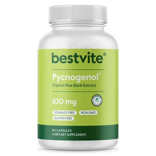 [BRSWIZIOO55WGDLM] BESTVITE Pycnogenol 100mg (60 Capsules) - French Maritime Pine Bark Extract - No Stearates - Gluten Free - Non GMO