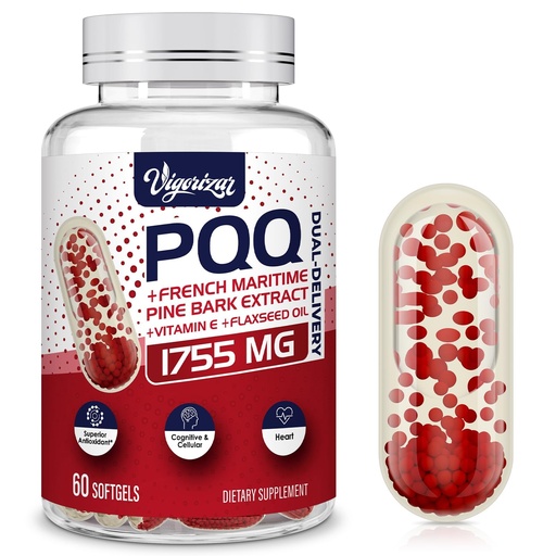 [BRSROGIHPIGQI33F] 200 mg Pycnogeno with PQQ, Premium French Maritime Pine Bark Extract, Unique Dual-Delivery for Maximum Absorption, Pine Bark Extract for Vascular & Heart & Joint Function - 60 Vegan Softgels