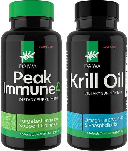 [BRSWYGIYBMDQOC34] Daiwa Peak Immune 4 - Natural Immune System Booster + Daiwa Krill Oil – Omega 3 Krill Oil Capsules