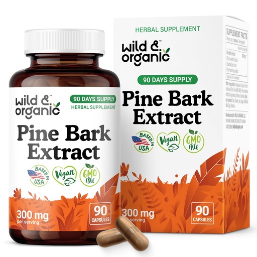 [BRSRAHA3BEPWKYDX] Wild & Organic Pine Bark Extract Capsules 300 mg - Antioxidant Support - 95% Proanthocyanidins - 90 Capsules - French Maritime Pine Bark Extract - 90 Days of Supply - Pinus Maritima - Vegan, Non-GMO