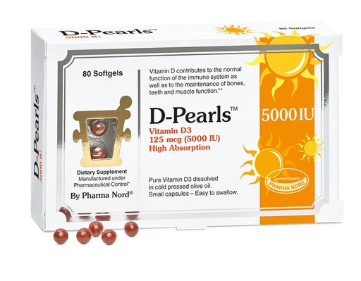[BRSWYCTYCEPGY3Y3] Pharma Nord D-Pearls 5000 iu (125 mcg) High Potency Vitamin D3 – High Absorption Mini Softgels in Organic Olive Oil, Immune, Bone, & Muscle Support, Non-GMO, Gluten-Free, 80 Count