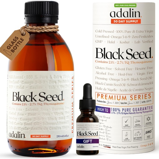 [BRSWYC37CIJW2DTK] adalin Black Seed Oil Liquid 8.4 fl oz | Nigella Sativa Seed Oil | High Thymoquinone | Cold Pressed | Glass Bottle | Blackseed | Vegan | Gluten Free