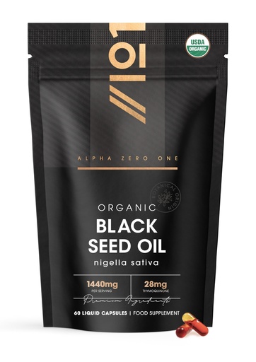 [BRSROBQLO4HRA2DV] ALPHA01 Organic Black Seed Oil Capsules 1440mg – 4X% Thymoquenine - 60 Count – Ethiopian Nigella Sativa - 100% Cold Pressed & Virgin Cumin Seed Oil