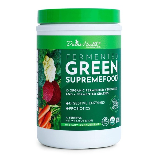 [BRSWIZY5OV7QG2I7] Dr. Colbert, MD Fermented Green Supremefood | by Divine Health | 14 USDA Organic & Fermented Vegetables and Grasses | Probiotics | Enzymes | Apple Cinnamon Flavor | 30 Servings | 240g