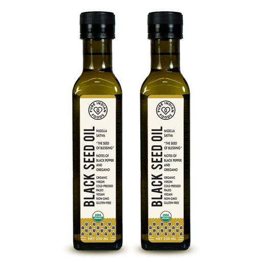 [BRSWKEYGBINB4EIV] Certified Organic Black Seed Oil 250 ml, Cold-pressed Dark Glass Bottle, 2-Pack