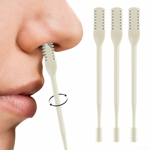 [BRSREHAHOAOWKDQ7] Nasal Hair Cutter, 2025 Double-Sided Nose Hairs Removal, Manual 360° Rotating Nostril Hair Removal Tool, Manual Nose Hairs Cutter, Nasal Hair Trimmer with Ear Picker for Women Men (Beige, 3PCS)