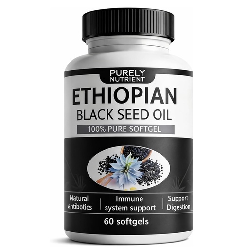 [BRSRGAIOABYA4EI6] Purely Nutrient Ethiopian Black Seed Oil, Purely Nutrient Organic Cold Pressed Black Cumin Seed Oil Softgels, Non-GMO, Gluten-Free, 60 Softgels