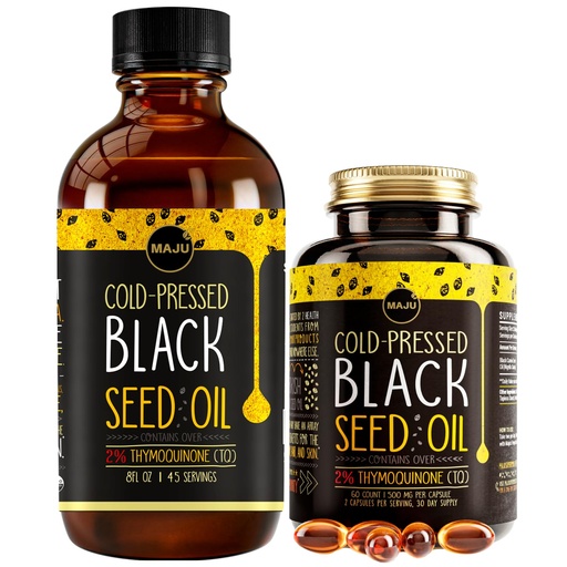 [BRSRGHAFOZ7QOC36] Maju Superfoods Black Seed Oil Liquid & Capsules Bundle