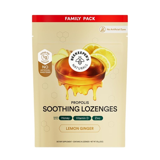 [BRSRGZD5B5YQ2332] Beekeeper's Naturals Soothing Honey Ginger Lemon Cough Drops - Immune Support with Vitamin D, Zinc and Propolis Throat Soothing Lozenges, 24 Ct