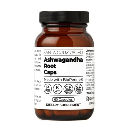 [BRSROFT3CABBAYDG] Santa Cruz Paleo, Ashwagandha Root with BioPerine, Herbal Supplement for Focus, Stress Support Adaptogen for Men and Women, Gluten Free, Vegetarian, Keto Friendly, 600MG Capsules, 60 Count