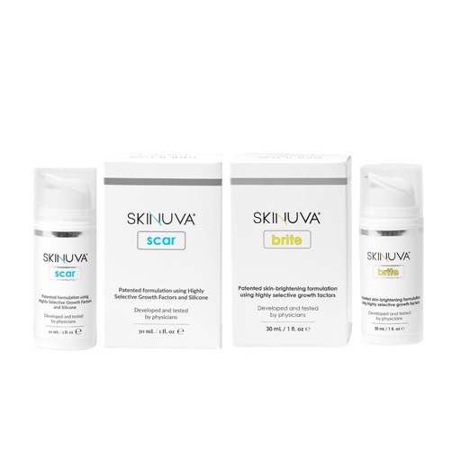 [BRSWYCD5BB7WYFA2] Skinuva® Scar (1 oz) & Brite (1 oz) - Advanced Silicone Cream Matrix & Tone-Enhancing Cream Bundle Made with Growth Factors - Help Reduce the Appearance of Scars & Discoloration