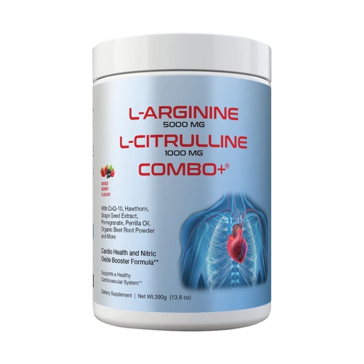 [BRSREEINCAMWM2DU] L-Arginine 5000mg & L-Citrulline 1000mg Combo+® - Mixed Berry, 30 Servings, 390g Nitric Oxide Booster Drink Mix Powder - CoQ10 & Organic Beet Root - High Potency Heart & Circulation Support USA