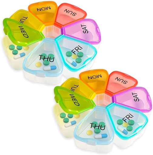 [BRSRMZDQDJ5AKELH] Weekly Pill Organizer, Medicine Organizer, 7 Day Pill Holder, Travel Pill Case (2PCS Colorful)